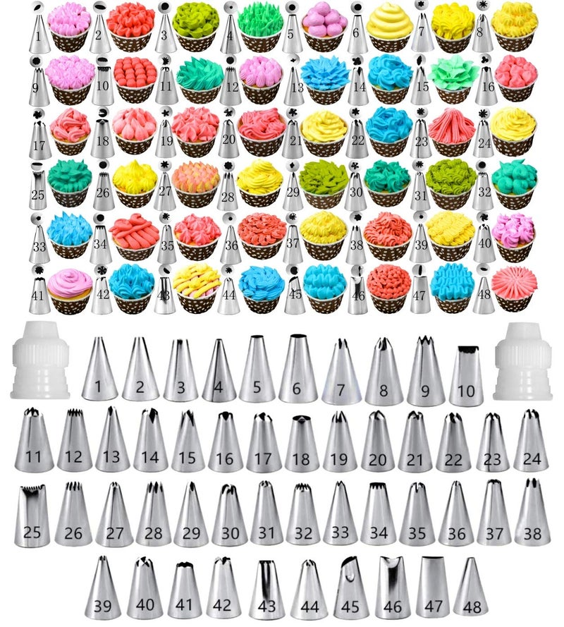 Huayu Cake Decorating Tips and Icing Piping Tips Coupler With 48pcs Piping Tips Instructions - Image 1
