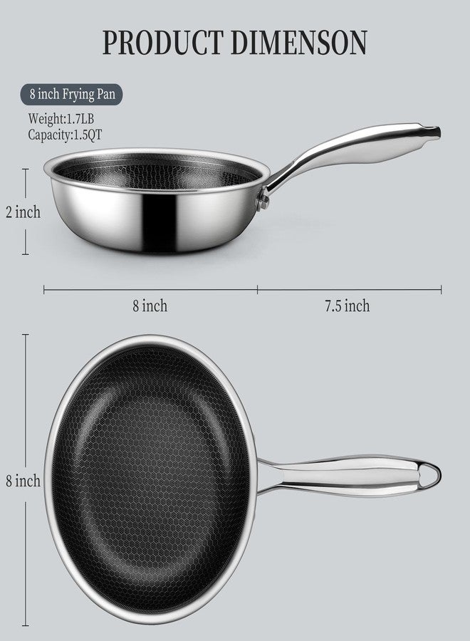 Innerwell Stainless Steel Frying Pan Nonstick Frying Pan 8 Inch Honeycomb Coatings Stainless Steel Kitchen Cooking Pan Skillet Woks Pan Egg Pans Non Toxic Healthy Omelette Pan Compatible W/All Cooktops - Image 2