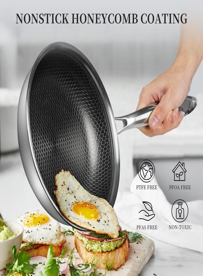 Innerwell Stainless Steel Frying Pan Nonstick Frying Pan 8 Inch Honeycomb Coatings Stainless Steel Kitchen Cooking Pan Skillet Woks Pan Egg Pans Non Toxic Healthy Omelette Pan Compatible W/All Cooktops - Image 3