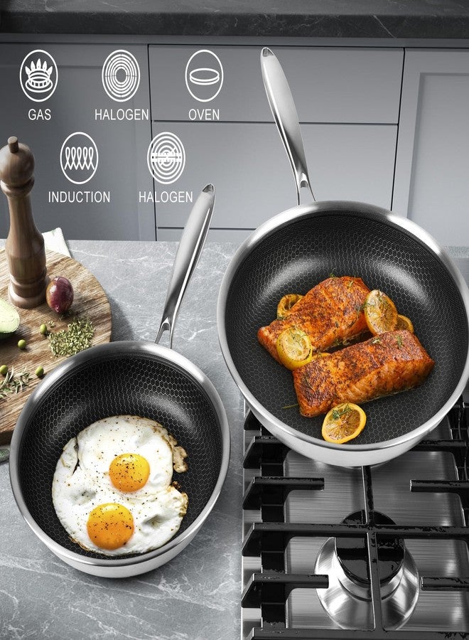 Innerwell Stainless Steel Frying Pan Nonstick Frying Pan 8 Inch Honeycomb Coatings Stainless Steel Kitchen Cooking Pan Skillet Woks Pan Egg Pans Non Toxic Healthy Omelette Pan Compatible W/All Cooktops - Image 4