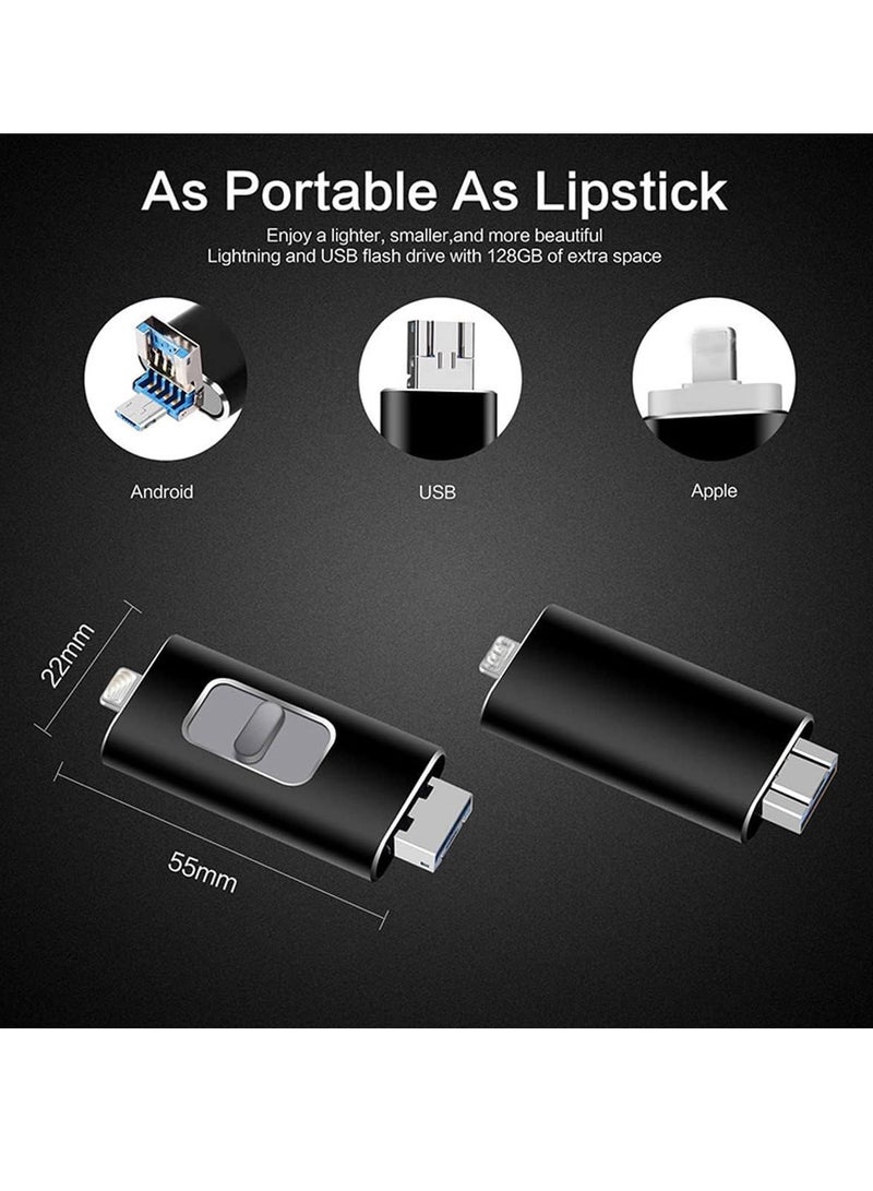 USB Flash Drive, USB3.0 Memory Stick External Storage Thumb Drive for i-Phone i-Pad 64GB Photo Memory Flash Memory Suitable for All Models PC/Pad/Android Phones (Black) - Image 3