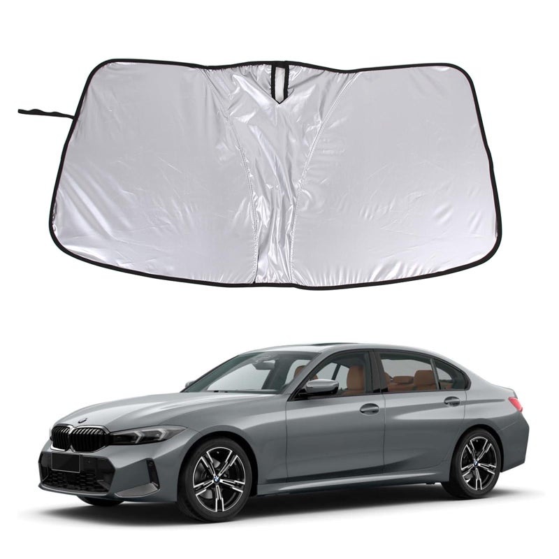 Qiosreui النافذة الأمامية الظل الشمسي لسيارة BMW 34i3I4 Series 20192024 الزجاج الأمامي حاجب الشمس حاجب الشمس حماية من الأشعة فوق البنفسجية للحفاظ على سيارتك باردة وخفيفة الوزن محمولة