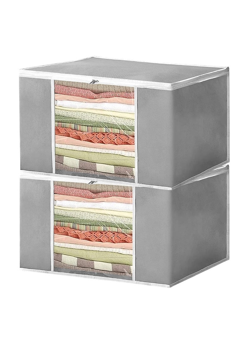 atorakushon Set of 2 Foldable Saree Covers/Clothes Storage Bag/Wardrobe Organizer With Transparent Window And Zip For Lehenga, Suit, Dress,& Accessories (Grey) - Image 1