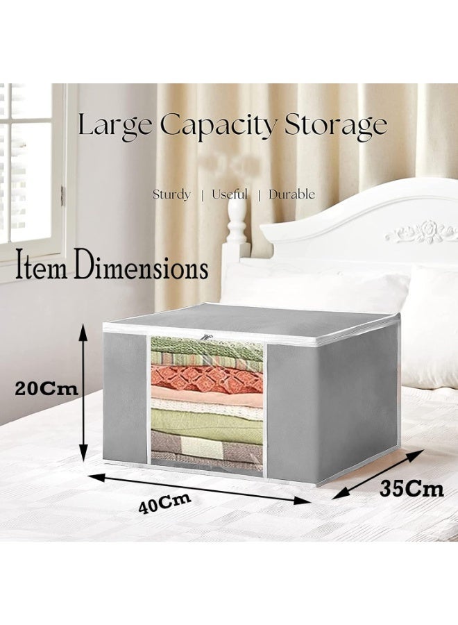 atorakushon Set of 2 Foldable Saree Covers/Clothes Storage Bag/Wardrobe Organizer With Transparent Window And Zip For Lehenga, Suit, Dress,& Accessories (Grey) - Image 2