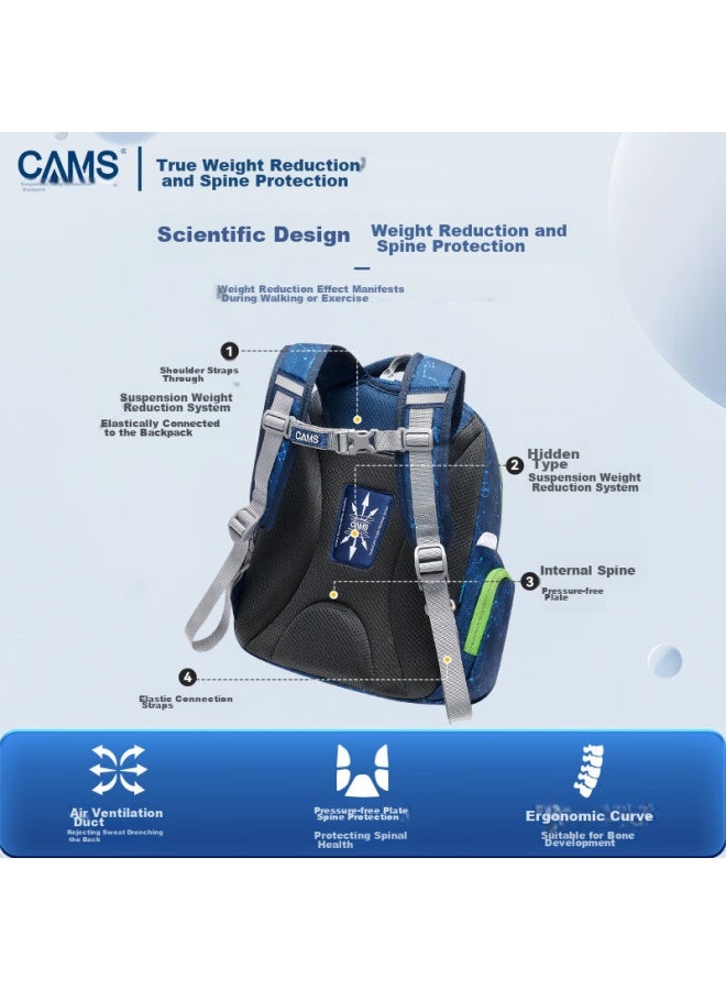 Cams Suspended Weight-reducing Backpack, Grades 1-4, Spine-protecting, Ultra-lightweight, Double Shoulder, Chami Red, S03202kj, Antibacterial Version - Image 4