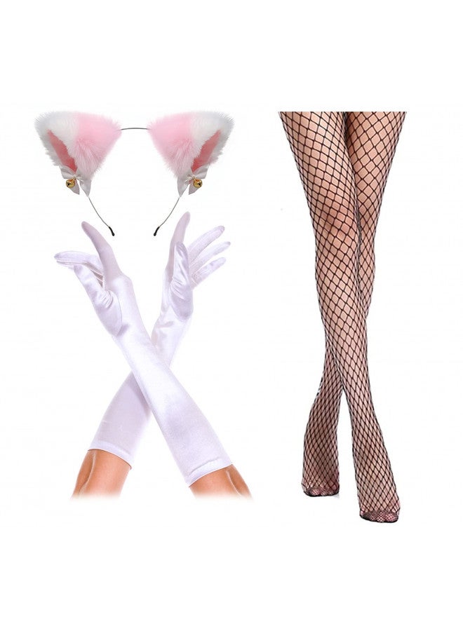Yuriko Womens Bunny Costume Girl Suit Button Crotch Romper Onesie Bodysuit Cosplay Costume Furry Cat Ear Gloves Socks set(Pink S) - Image 4