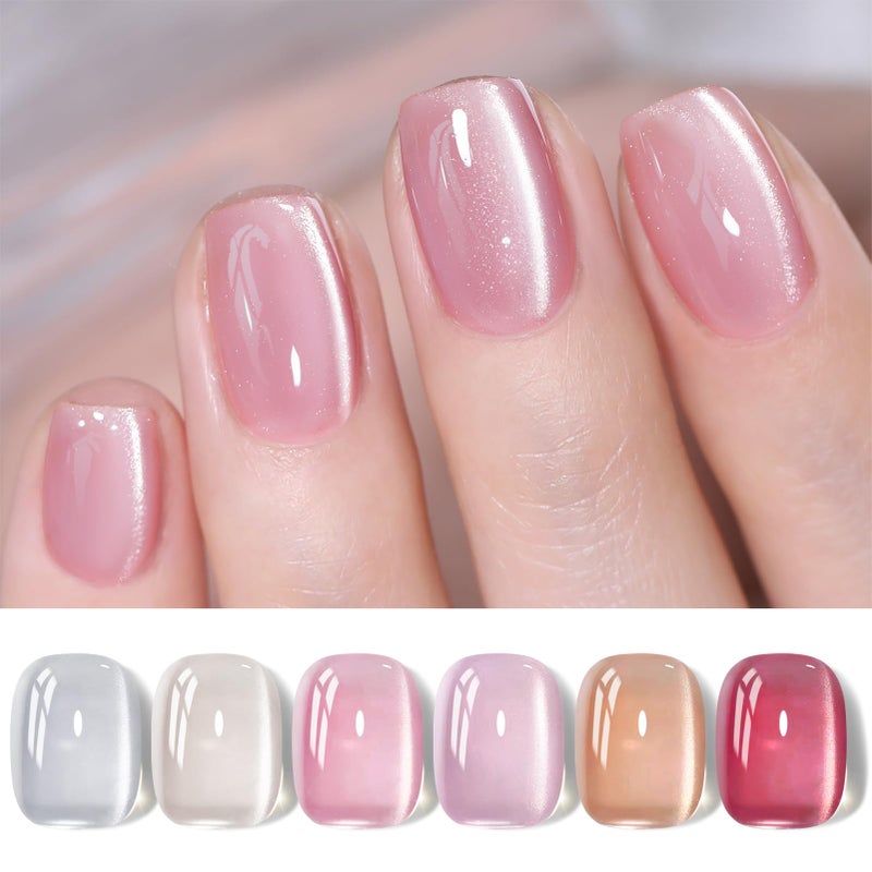 Born Pretty Magnetic Gel Nail Polish Water Light Cat Magnetic Eye Jelly Pink Glass Crystal Gel Polish Glitter Shimmer Auroras Nail Polish LED Nail Art Manicure Kit 6PCS - Image 1