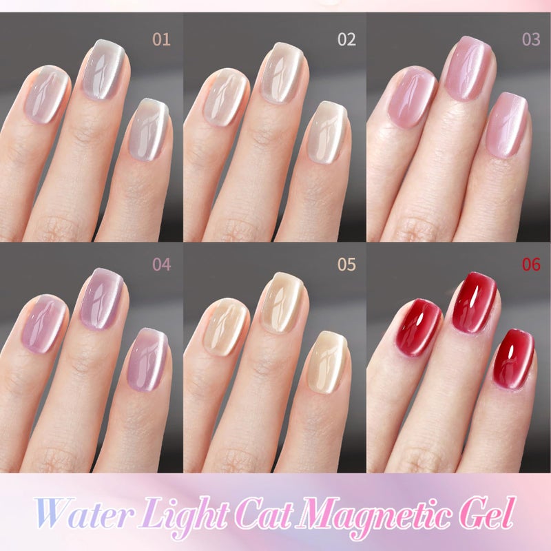 Born Pretty Magnetic Gel Nail Polish Water Light Cat Magnetic Eye Jelly Pink Glass Crystal Gel Polish Glitter Shimmer Auroras Nail Polish LED Nail Art Manicure Kit 6PCS - Image 4