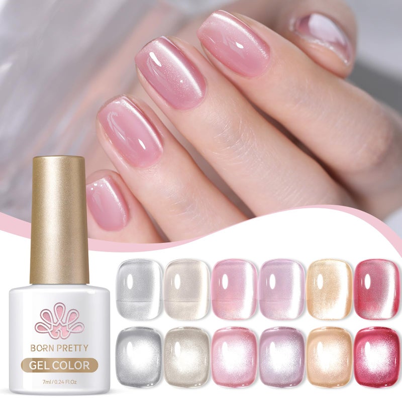 Born Pretty Magnetic Gel Nail Polish Water Light Cat Magnetic Eye Jelly Pink Glass Crystal Gel Polish Glitter Shimmer Auroras Nail Polish LED Nail Art Manicure Kit 6PCS - Image 3