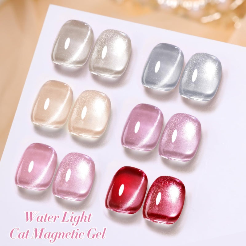 Born Pretty Magnetic Gel Nail Polish Water Light Cat Magnetic Eye Jelly Pink Glass Crystal Gel Polish Glitter Shimmer Auroras Nail Polish LED Nail Art Manicure Kit 6PCS - Image 2