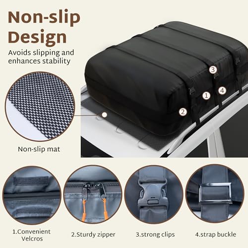 iBirdie Roof Rack Cargo Carrier 15.3 Cubic Feet, Soft-Shell Rooftop Cargo Box, Waterproof Heavy Duty 1200D for Car with/Without Roof Rack, Includes Anti-Slip Mat, Door Hooks, 46x34x17 inches - Image 4