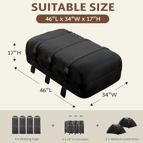 iBirdie Roof Rack Cargo Carrier 15.3 Cubic Feet, Soft-Shell Rooftop Cargo Box, Waterproof Heavy Duty 1200D for Car with/Without Roof Rack, Includes Anti-Slip Mat, Door Hooks, 46x34x17 inches - Image 2