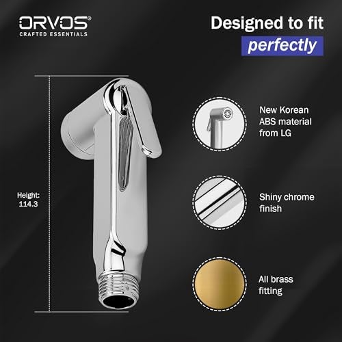 Orvos Health Faucet, Touch Clean nozzles, ABS Outer Body with Brass pin, with 1 to 1.2 Meter extendable SS 304 Shower Hose and wall Hook, Jet Spray for high end Luxury Toilets - Image 4