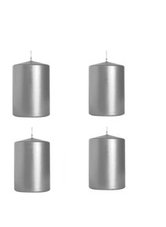 Lukadah Premium Quality Unscented Metallic Silver Votive Pillar Candles - Long Burning Hours, Decorative, SPA - Dripless Clean Burning Smokeless Dinner Candle | Dripless Decorative Candles for Home, PArty, Birthday, Wedding Decor & Relaxation | Set of 4  - Image 1