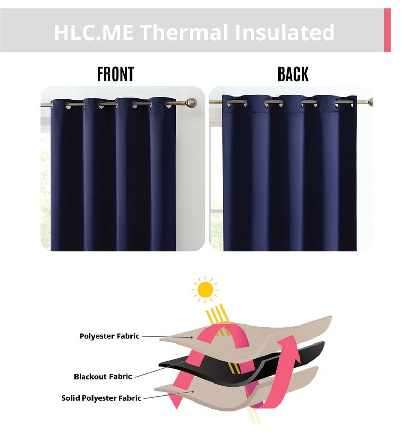 HLC.ME Oxford Navy Blackout Curtains 84 Inches Long - Blue Curtains for Bedroom  Sleep Well Thermal Insulated Window Curtain Grommet Panels  Set of 2 (52 W x 84 L  Navy Blue) - Image 4