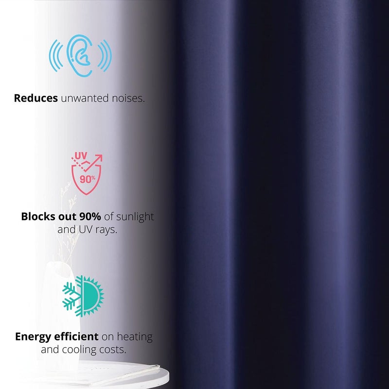 HLC.ME Oxford Navy Blackout Curtains 84 Inches Long - Blue Curtains for Bedroom  Sleep Well Thermal Insulated Window Curtain Grommet Panels  Set of 2 (52 W x 84 L  Navy Blue) - Image 3