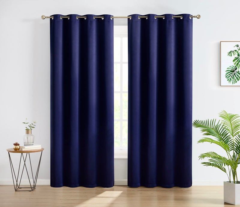 HLC.ME Oxford Navy Blackout Curtains 84 Inches Long - Blue Curtains for Bedroom  Sleep Well Thermal Insulated Window Curtain Grommet Panels  Set of 2 (52 W x 84 L  Navy Blue) - Image 1