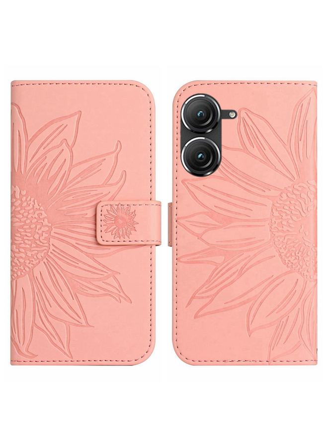 S-TOP Case For Asus ZenFone 9 Skin Feel Sun Flower Pattern Flip Leather Phone Case with Lanyard - Image 2
