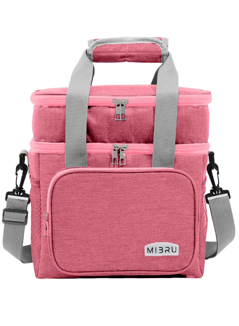 MIBRU Coffee tools bag pink Double Layer Thermal Lunch Bag Large Capacity Picnic Box Meal Pouch Food Insulated Cooler Delivery Bags for Women Men Kids 