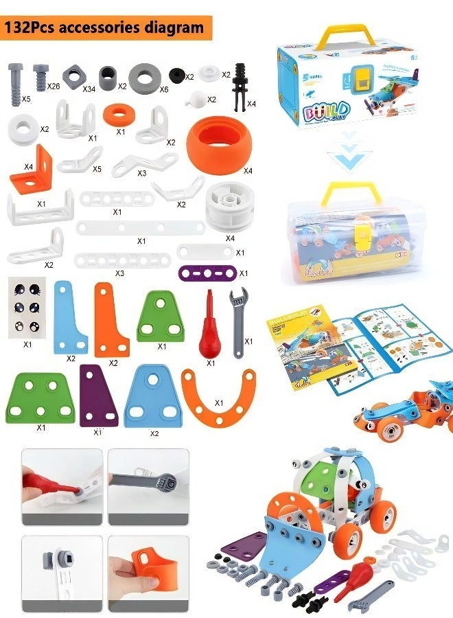 STEM Education Building Blocks Set (132 Pieces) - DIY Free-Form Vehicle and Aircraft Construction Toys for Children Aged 5+, Ideal Gift for Eid al-Fitr, Eid al-Adha, Birthdays and Family Playtime - Image 3