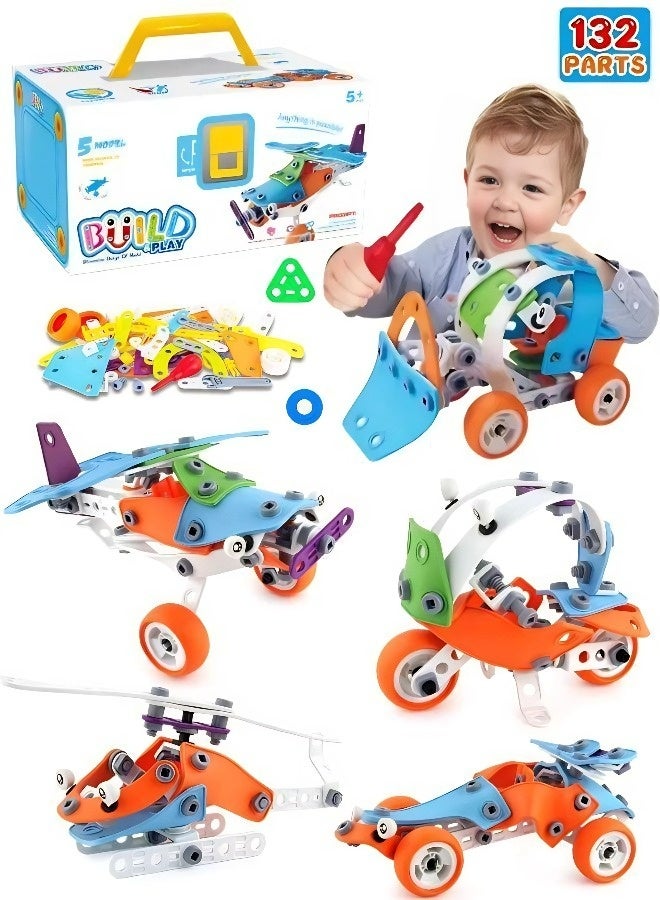 STEM Education Building Blocks Set (132 Pieces) - DIY Free-Form Vehicle and Aircraft Construction Toys for Children Aged 5+, Ideal Gift for Eid al-Fitr, Eid al-Adha, Birthdays and Family Playtime - Image 1