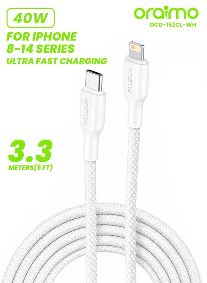 أورايمو كابل شحن فائق المتانة مضفر USB-C إلى Lightning 1م 45W - Image 1