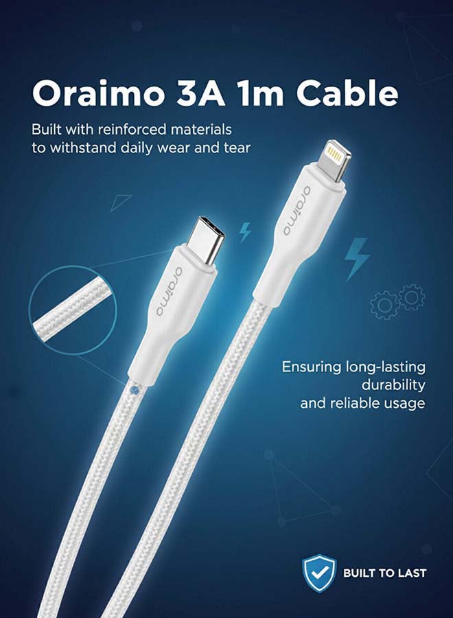 أورايمو كابل شحن فائق المتانة مضفر USB-C إلى Lightning 1م 45W - Image 3