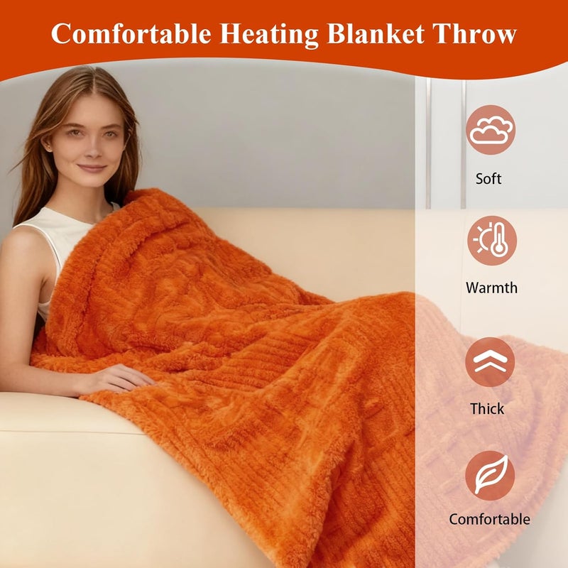 Eastsora Heated Blanket Electric Heating Blanket Waffle with 12 Heat Levels, Fast Heating Blanket with 1-12 Timer, Overheat Protection with ETL & FCC for Bed Home Office Sofa -Orange -Single(50"x60") - Image 4