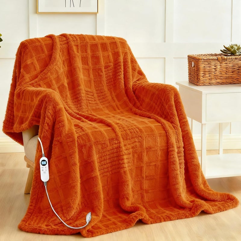 Eastsora Heated Blanket Electric Heating Blanket Waffle with 12 Heat Levels, Fast Heating Blanket with 1-12 Timer, Overheat Protection with ETL & FCC for Bed Home Office Sofa -Orange -Single(50"x60") - Image 1