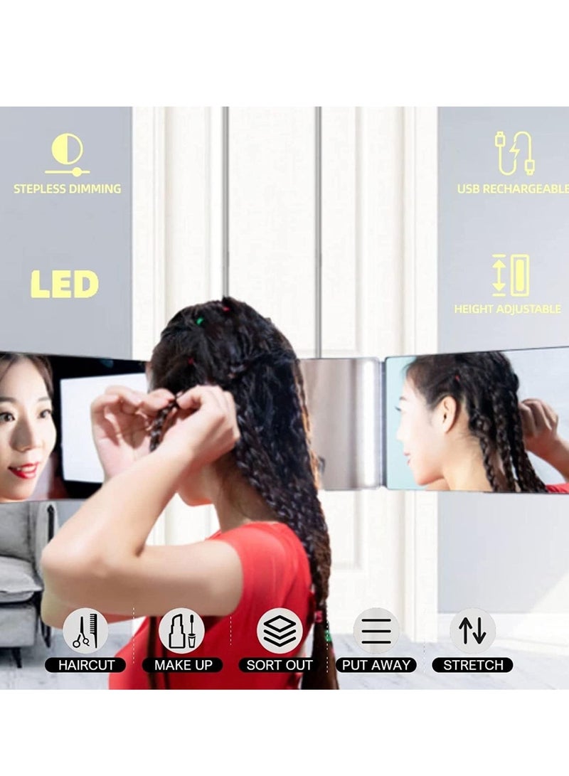 3 Way Barber Mirror LED Light 360 Degree Barber Mirror for Men USB with Height Adjustable Telescoping Hook Suitable for Hair Cutting Hairstyling Shaving Grooming Hair Coloring and Makeup - Image 2