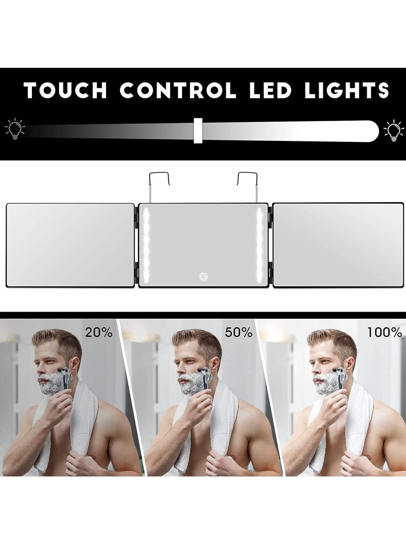 3 Way Barber Mirror LED Light 360 Degree Barber Mirror for Men USB with Height Adjustable Telescoping Hook Suitable for Hair Cutting Hairstyling Shaving Grooming Hair Coloring and Makeup - Image 4