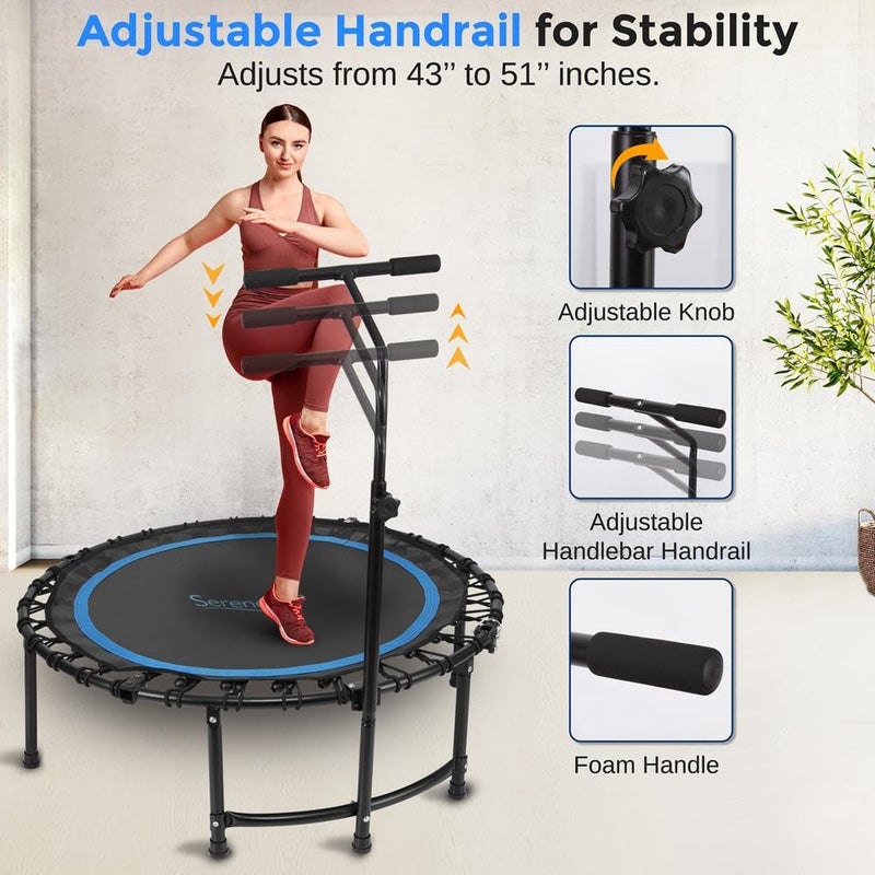 Serenelife 40" Inch Portable Fitness Trampoline with Adjustable Handrail for Indoor and Outdoor Use â€“ Professional Round Jumping Trampoline â€“ Cardio Trampoline - Image 3