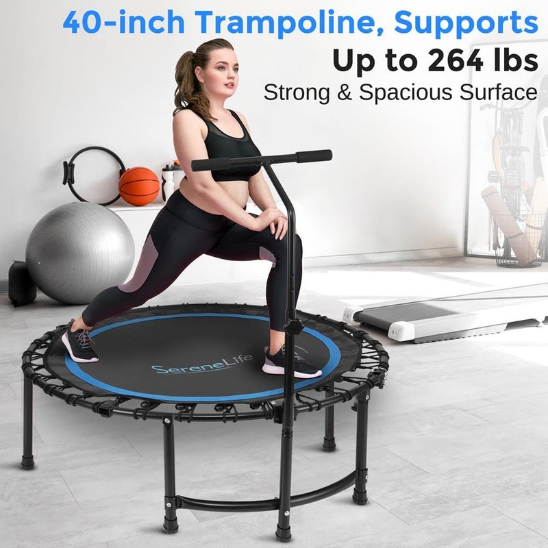 Serenelife 40" Inch Portable Fitness Trampoline with Adjustable Handrail for Indoor and Outdoor Use â€“ Professional Round Jumping Trampoline â€“ Cardio Trampoline - Image 2
