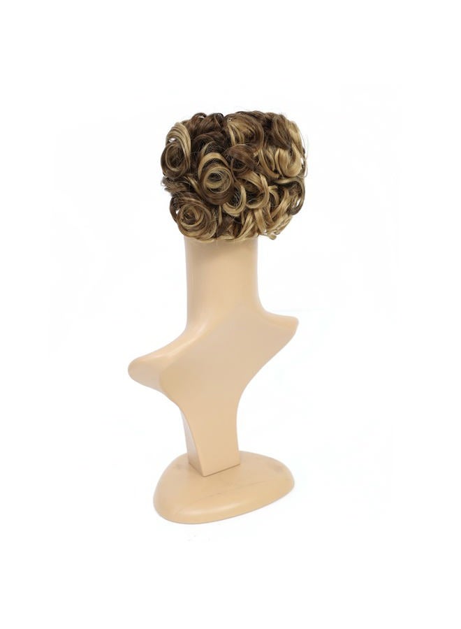 SWACC Short Messy Curly Dish Hair Bun Extension Easy Stretch hair Combs Clip in Ponytail Extension Scrunchie Chignon Tray Ponytail Hairpieces (Dark Blond Brown Mixed -9H19#) - Image 5