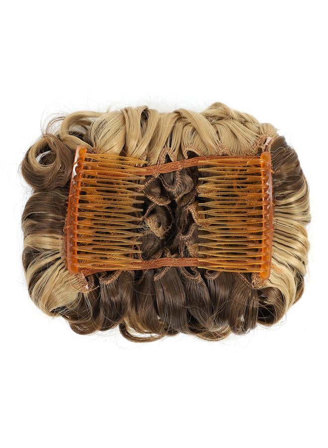 SWACC Short Messy Curly Dish Hair Bun Extension Easy Stretch hair Combs Clip in Ponytail Extension Scrunchie Chignon Tray Ponytail Hairpieces (Dark Blond Brown Mixed -9H19#) - Image 3
