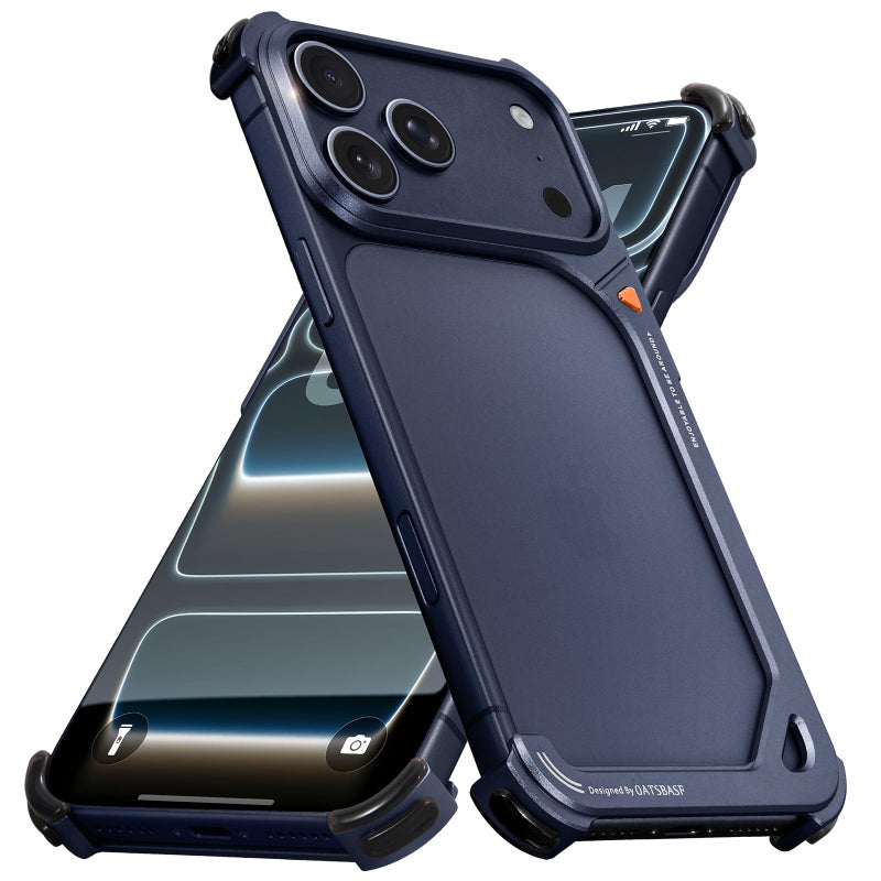 OATSBASF 9 Case for iPhone 17 Pro Max Metal Case, Aluminum Frameless Slim No Back Design, Compatible with MagSafe, Shockproof Protection, Minimalist Bumper Phone Case, Blue - Image 1
