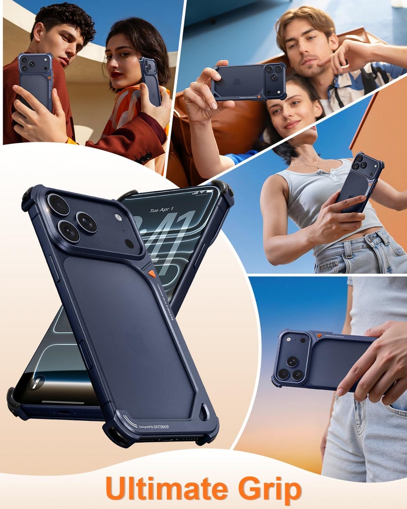 OATSBASF 9 Case for iPhone 17 Pro Max Metal Case, Aluminum Frameless Slim No Back Design, Compatible with MagSafe, Shockproof Protection, Minimalist Bumper Phone Case, Blue - Image 4