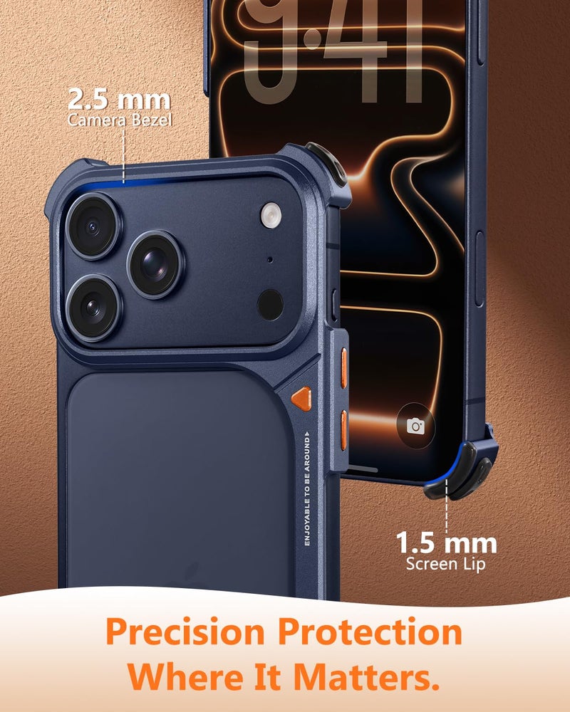 OATSBASF 9 Case for iPhone 17 Pro Max Metal Case, Aluminum Frameless Slim No Back Design, Compatible with MagSafe, Shockproof Protection, Minimalist Bumper Phone Case, Blue - Image 3