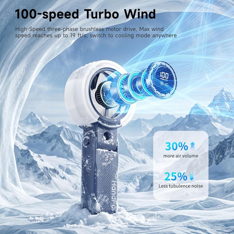 HandFan 4000mAh Handheld Turbo Misting Fan, 100 levels Adjustable High Speed Mister Fan, Portable Spray Water Mist Fans, Foldable Mini Hand Fans for Summer Beach Travel Concerts Disney(Royal Blue) - Image 3