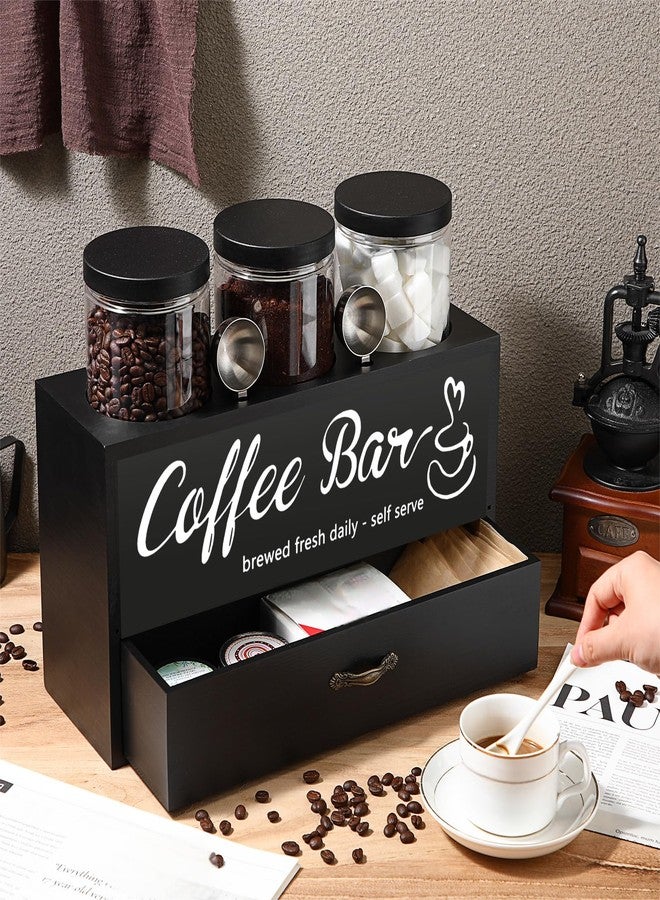 Skybooly 3 Pcs Coffee Canister Set with Shelf and Spoon Plastic Coffee Bean Storage Container with Lids Coffee Storage Box with Drawer Food Storage Jars for Coffee Bar Kitchen (Black) - Image 5