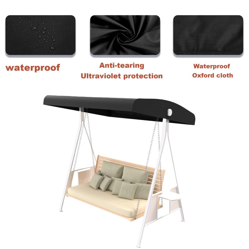 Hagsfire Outdoor Swing Canopy Replacement Top Cover, Universal Patio Swing Covers 3 Seater, Waterproof Replacement Canopy Outdoor Furniture Cover for Garden Patio Porch Hammock (Black, 55.9"L x 47"W x 7-9"H) - Image 4