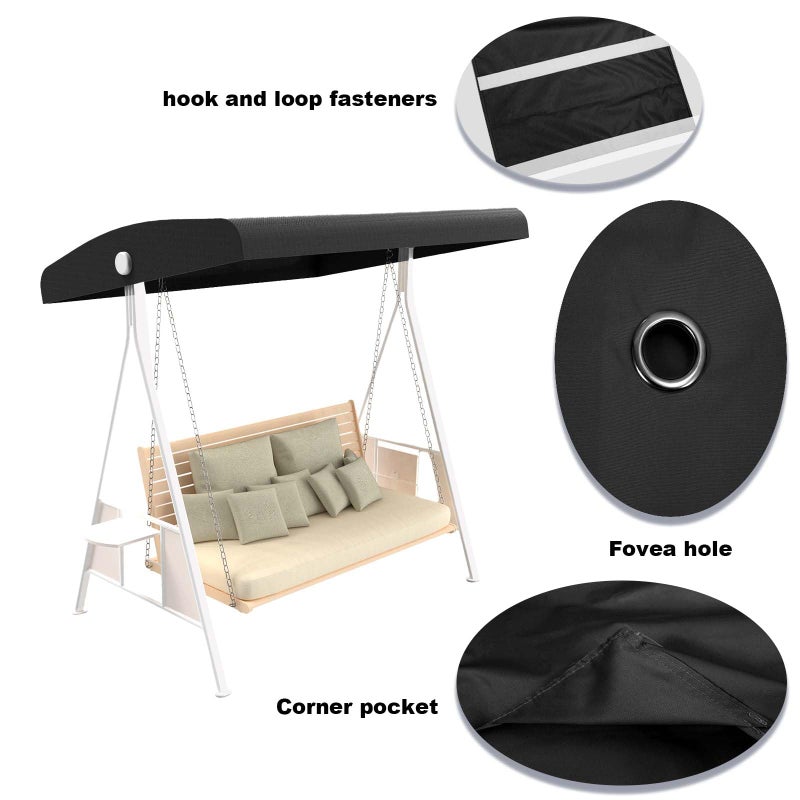 Hagsfire Outdoor Swing Canopy Replacement Top Cover, Universal Patio Swing Covers 3 Seater, Waterproof Replacement Canopy Outdoor Furniture Cover for Garden Patio Porch Hammock (Black, 55.9"L x 47"W x 7-9"H) - Image 3