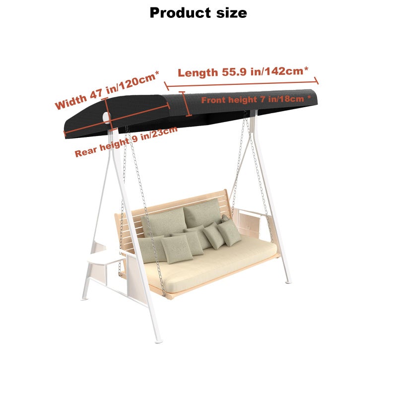 Hagsfire Outdoor Swing Canopy Replacement Top Cover, Universal Patio Swing Covers 3 Seater, Waterproof Replacement Canopy Outdoor Furniture Cover for Garden Patio Porch Hammock (Black, 55.9"L x 47"W x 7-9"H) - Image 2