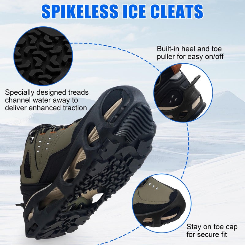 VATEICO Ice Cleats Spikeless,Anti-Slip Snow Cleat Winter Traction Grips Crampon for Slick Wet Slippery Surface Indoor Outdoor Use Ice Shoes Grippers Rubber Tread Roofing Shoes (Small(US 5.5-8/UK 3.5-7)) - Image 2