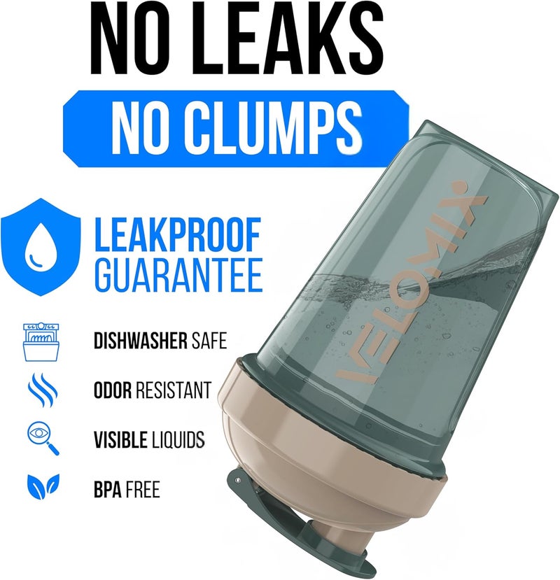 VELOMIX -2 Pack- 20 oz Protein Shaker Bottles for Protein Mixes - 2x Wire Whisk | Leak Proof Shaker Cups for Protein Shakes and Pre Workout | Protein Shaker Bottle Pack (A5) Blue&Beige - Image 3