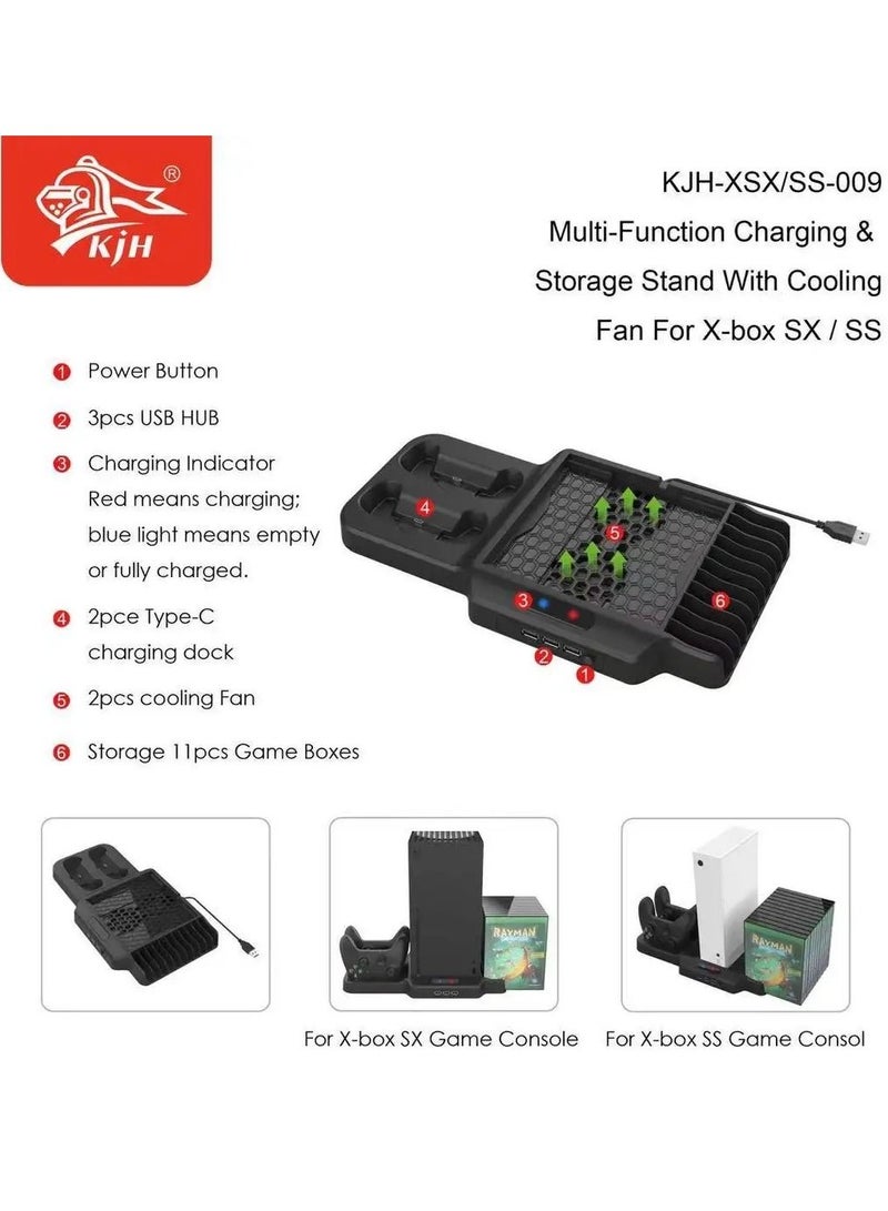 KJH-XSX-009 Vertical Stand For Xboxes Series S X Cooling Fan Charging Dock Disk Rack 3 In 1 Cooer Charger Base