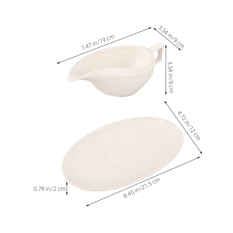 Ceramic Gravy Boat with Saucer 250 ml Sauce Jug Coffee Creamer Pitcher for Turkey Beef Sauce Salad Dressing Creamer Broth White - Image 2