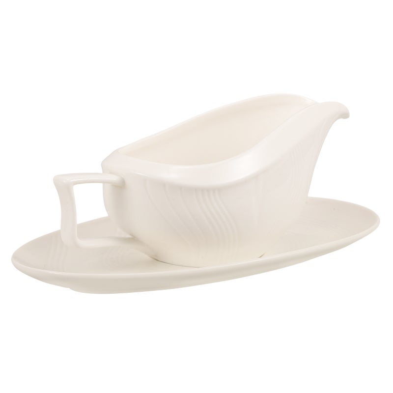 Ceramic Gravy Boat with Saucer 250 ml Sauce Jug Coffee Creamer Pitcher for Turkey Beef Sauce Salad Dressing Creamer Broth White - Image 3