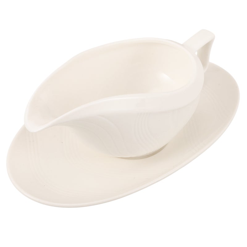 Ceramic Gravy Boat with Saucer 250 ml Sauce Jug Coffee Creamer Pitcher for Turkey Beef Sauce Salad Dressing Creamer Broth White - Image 1