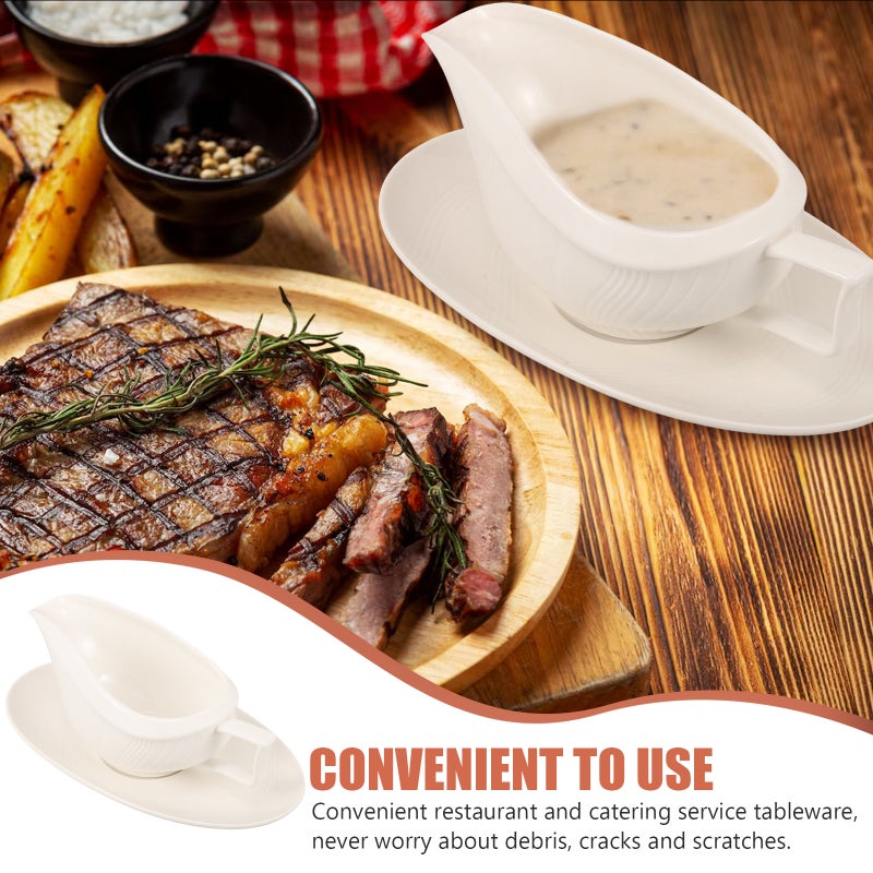 Ceramic Gravy Boat with Saucer 250 ml Sauce Jug Coffee Creamer Pitcher for Turkey Beef Sauce Salad Dressing Creamer Broth White - Image 5